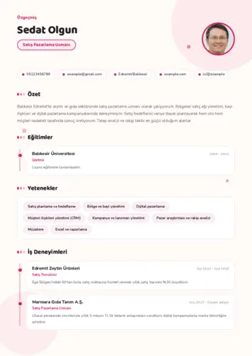 Satış Pazarlama CV Örnekleri cv indir